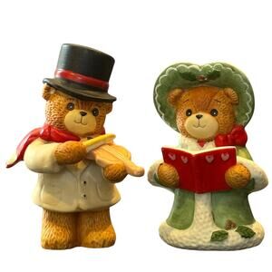 Vintage 1983 Enesco Lucy and Me Teddy Bear Christmas Caroler Set, Figurines